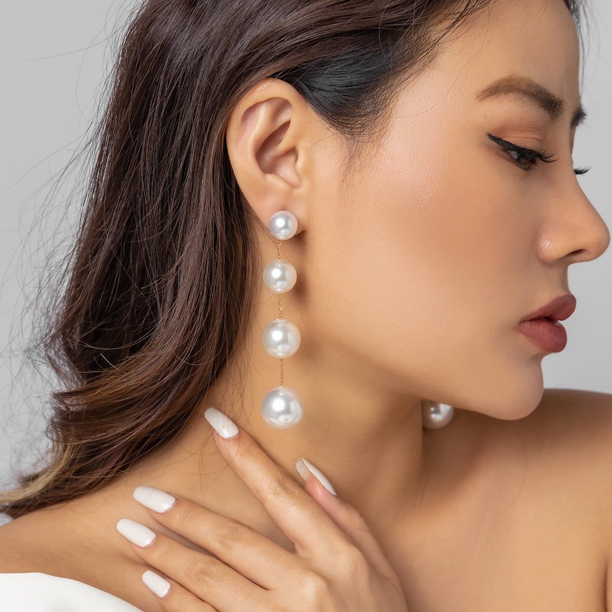 Ingemark Kpop Simulation Pearl Long Tassel Drop Earrings for Women Wedding Bridal Vintage Bead Dangle Earrings Jewelry Gift