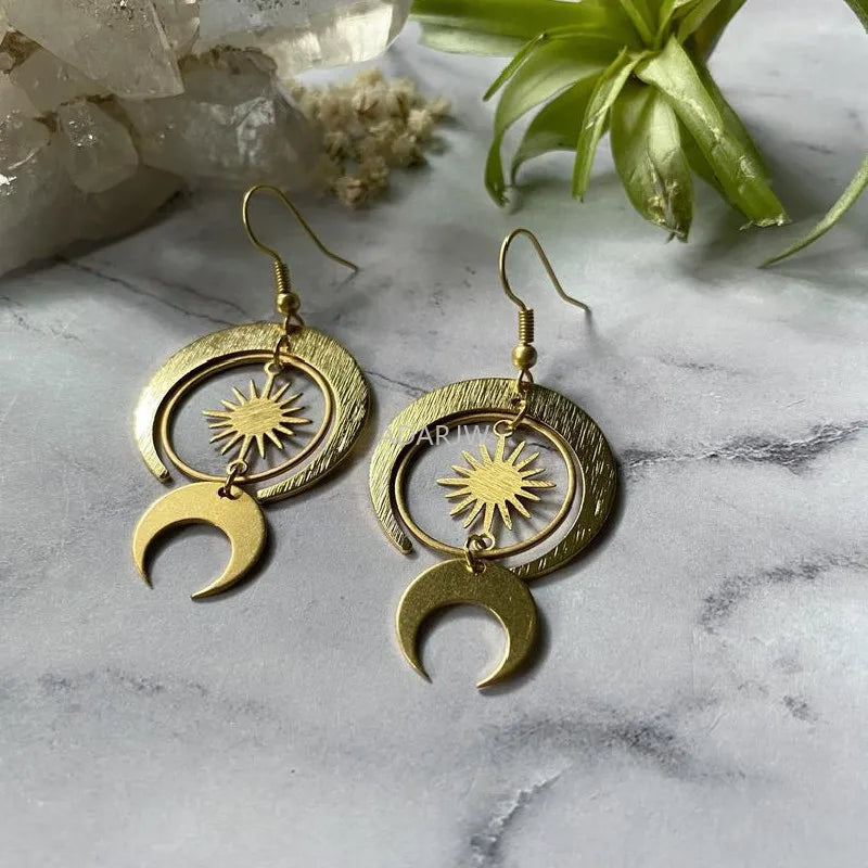 Crescent Moon Amethyst Drop Earrings, Boho Witchy Celestial Jewelry