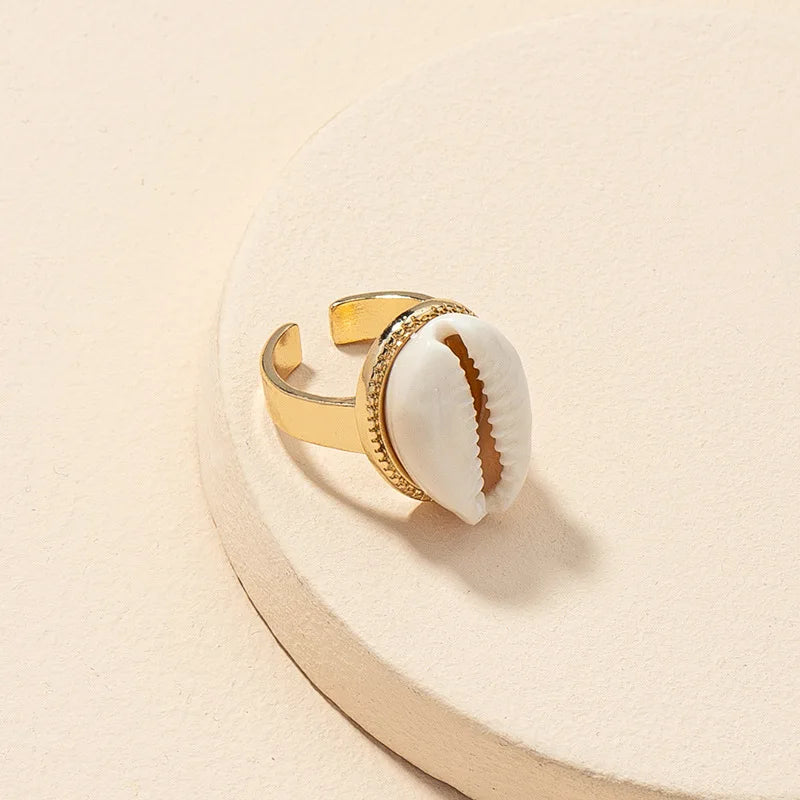 Aesthetic Jewelry Accessories Wholesale Boho Gold Color Natural Sea Stone Seashell Puka Conch Cowrie Shell Ring for Women 2024 - Charlie Dolly