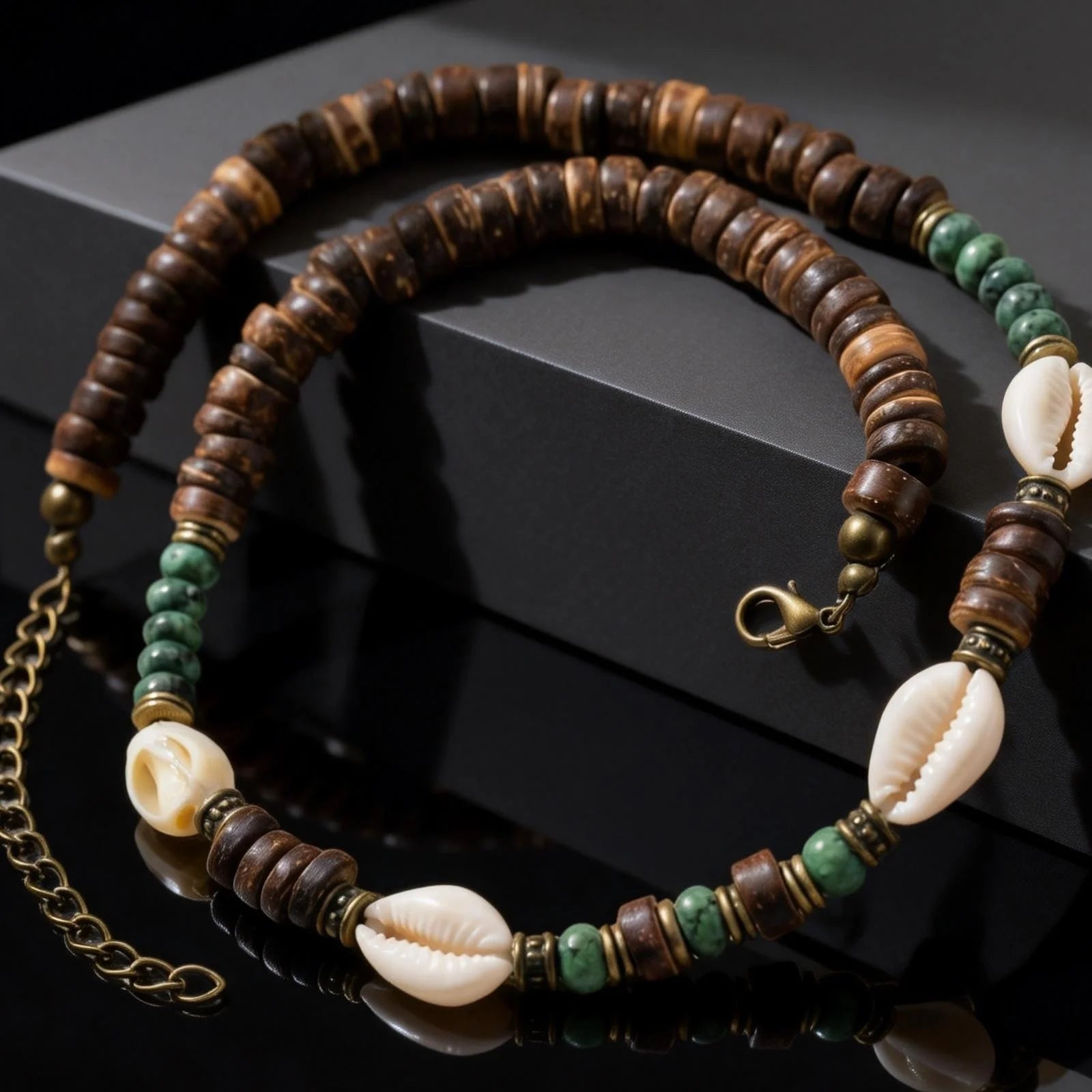 Coconut Shell and Conch Boho Necklace for Men