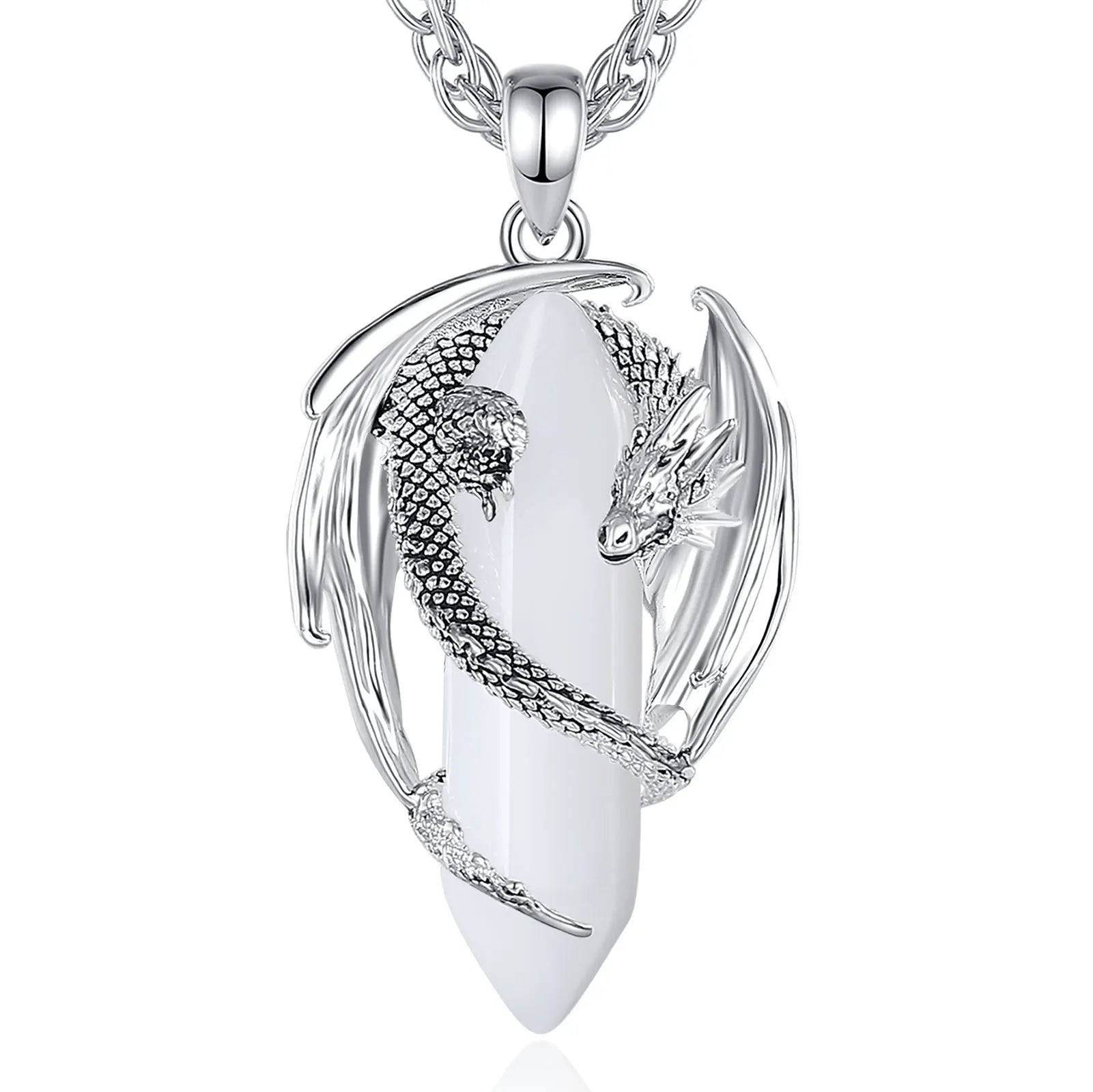 Dragon Natural Stone Hexagonal Prism Necklace