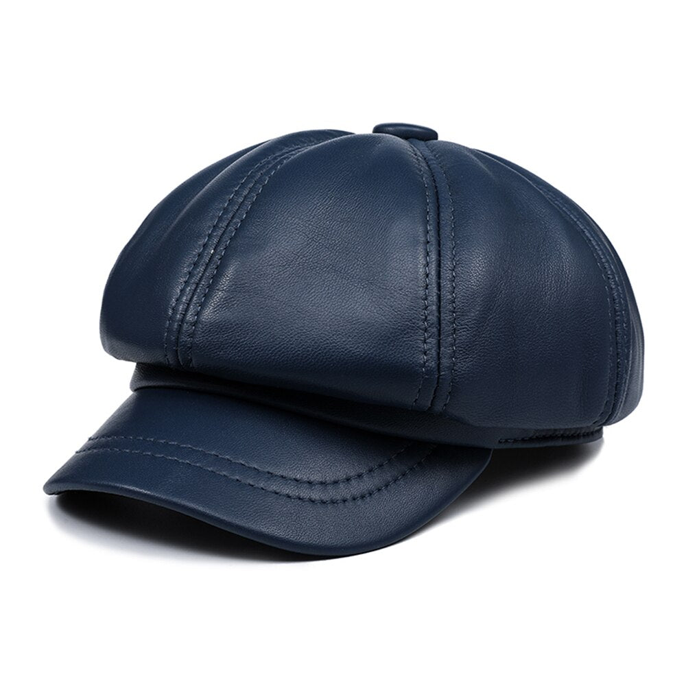BUTTERMERE Genuine Leather Vintage Hat Women Newsboy Cap Pink Baker Boy Cap High Quality Brand Ladies Winter Octagonal Cap