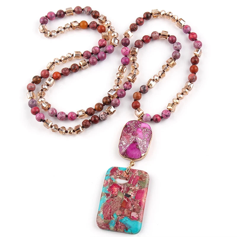RH Fashion Bohemian Jewelry Natural Stones Crystal Stone Knotted Semi Precious Stone Boho Multi Pendant Necklace Women Gift - Charlie Dolly
