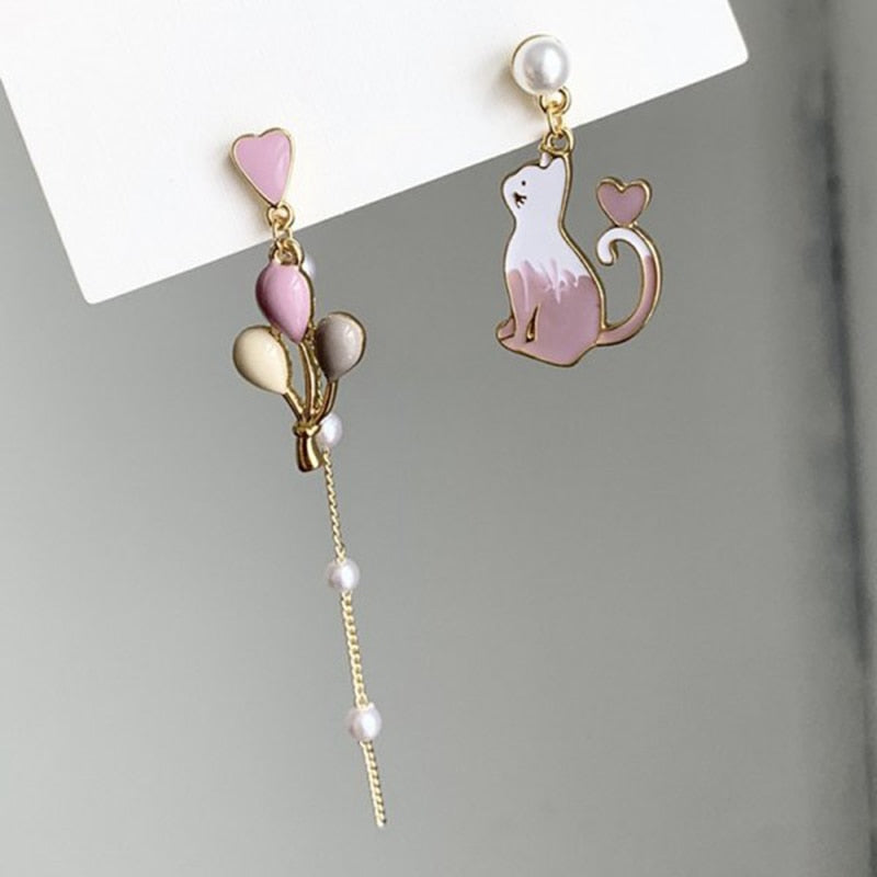Cute Enamel Cat Balloon Stud Earrings for Women Fashion Drop Rabbit Flower Heart Colorful Jewelry Dangle Wedding Party Girl Gift