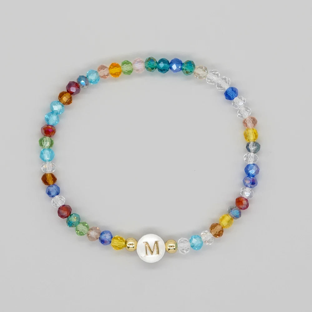 Crystal and Shell Initial Letter A to Z Boho Bracelet