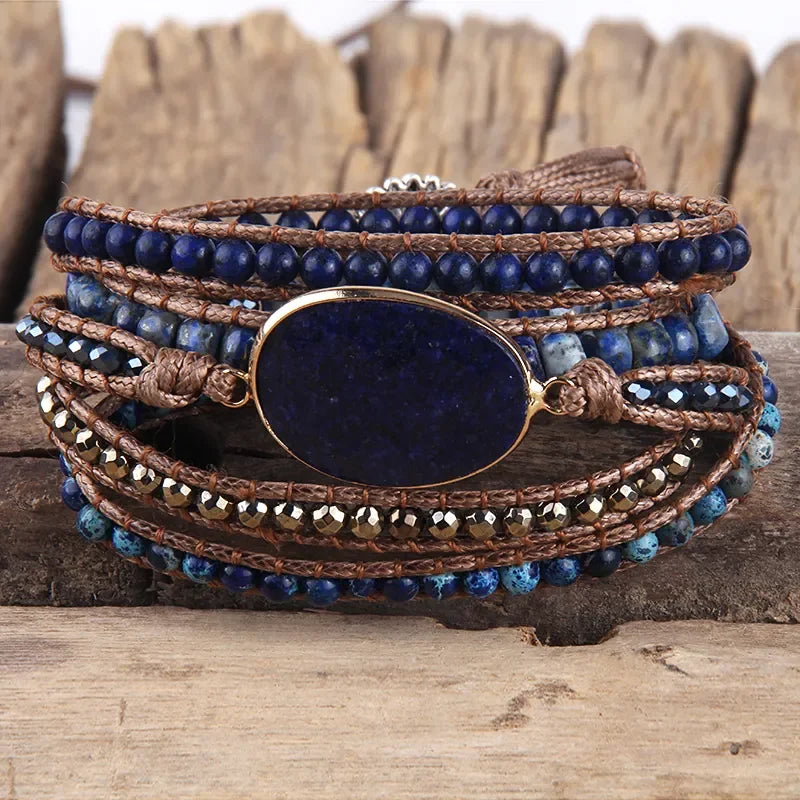 5-Strand Natural Stone Wrap Bracelet