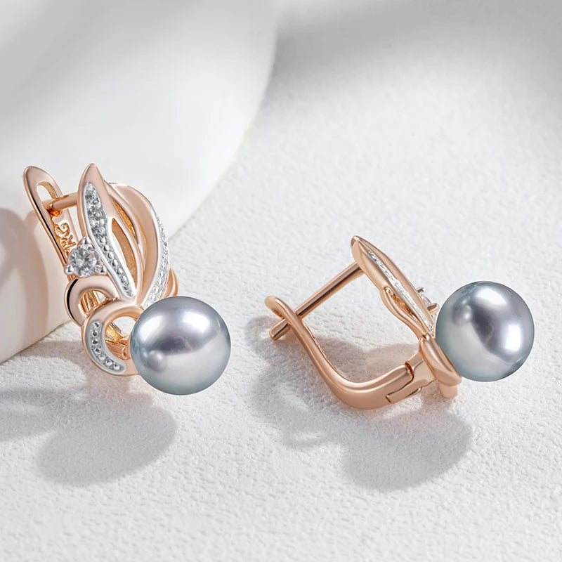 Gray Pearl Zircon Flower Drop Earrings Jewelry