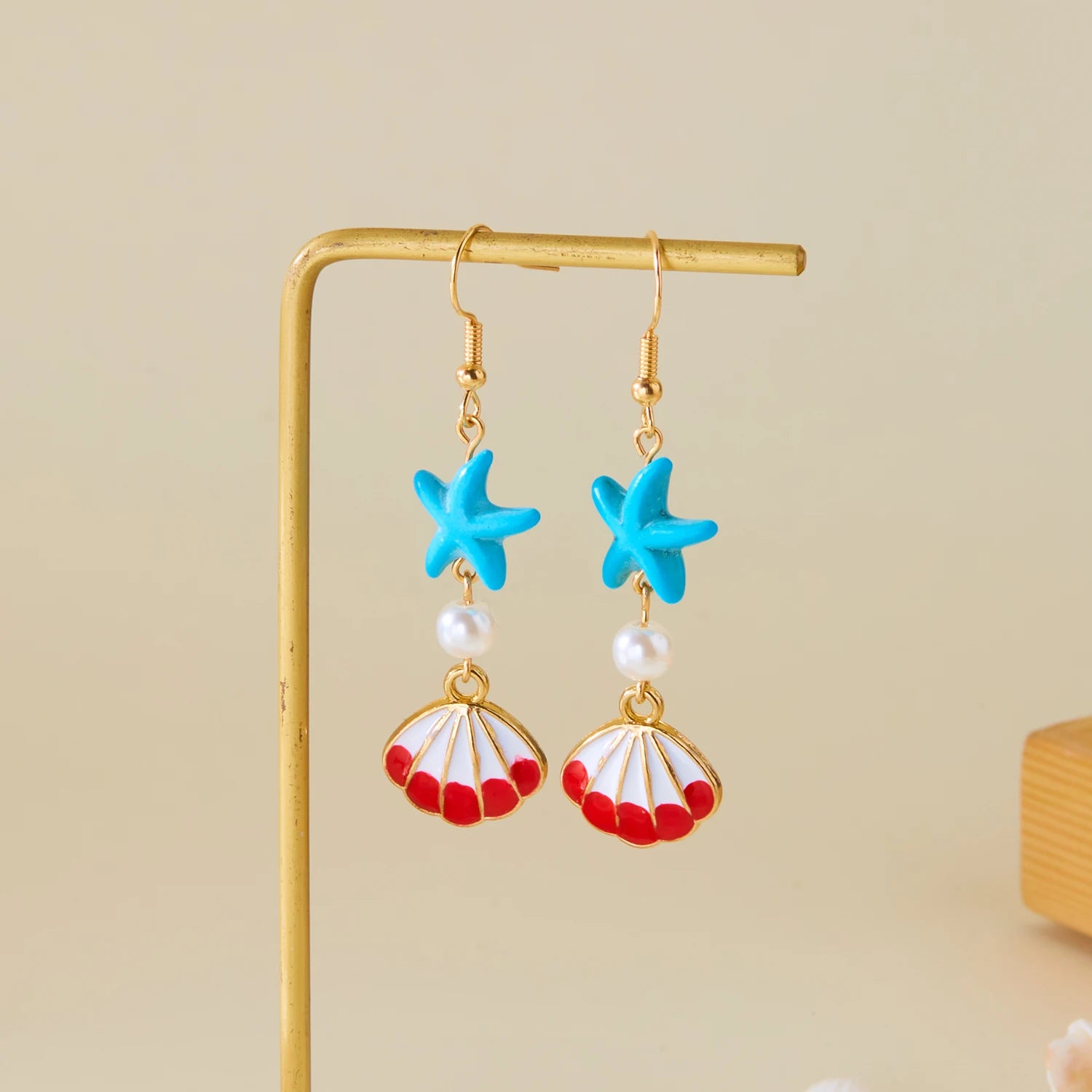 Ocean Style Shell, Starfish and Conch Enamel Drop Earrings