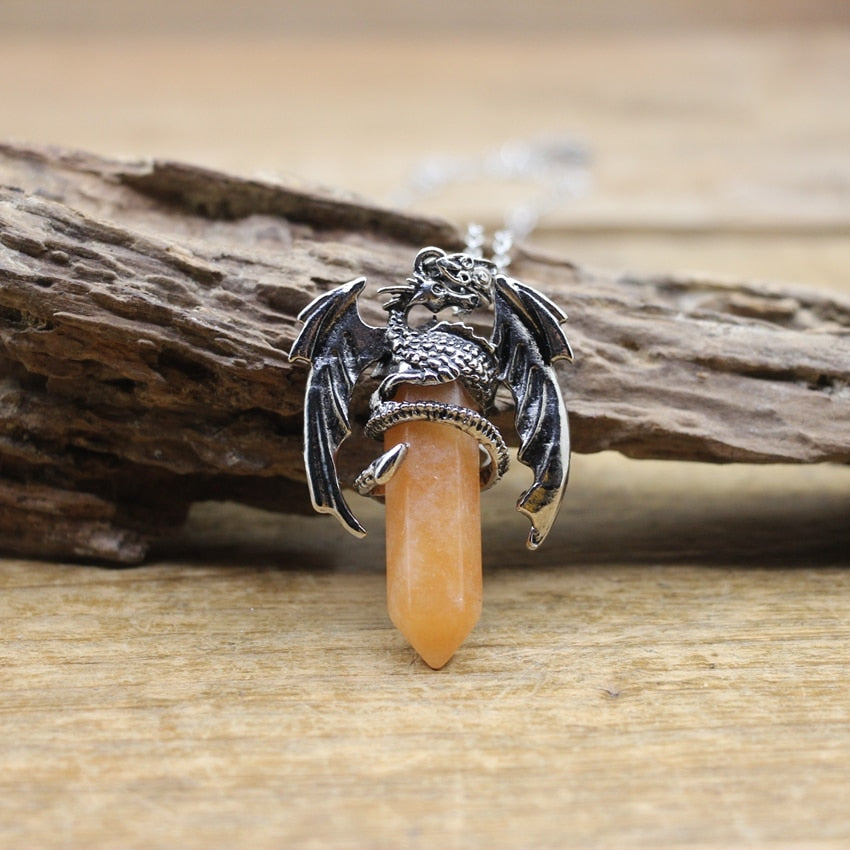 Quartz Dragon Man Necklace Gem Stone Healing Crystal Hexagonal Pendant Lapis Amethysts Animal Vintage Jewelry for Women