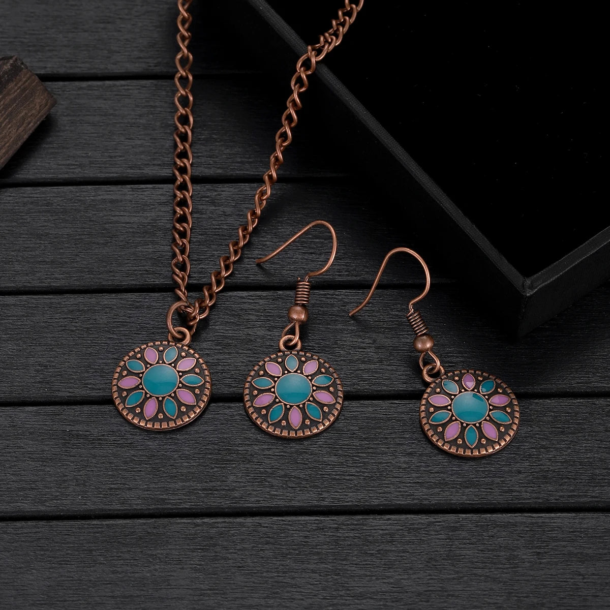 Colorful Bead Flower Necklace Earring Set Jewelry
