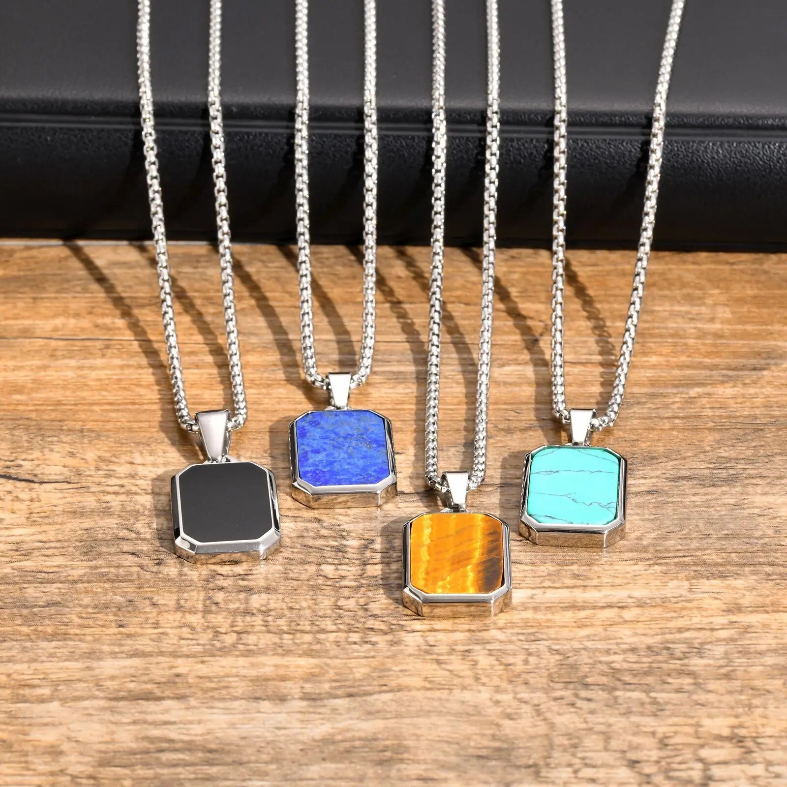 Natural Stone and Stainless Steel Hip Hop Pendant Necklace for Men