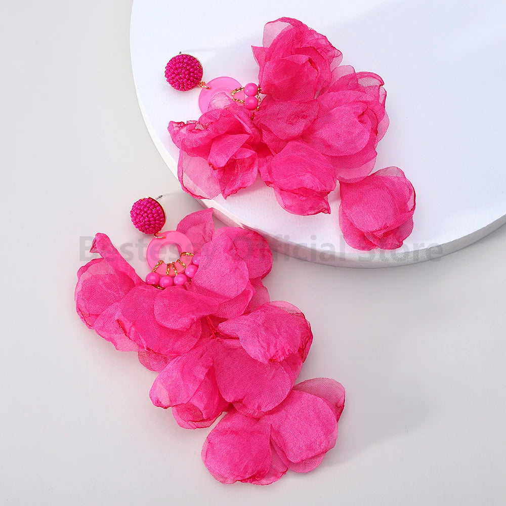 Cotton Flower Petal Beaded Tassel Earrings Jewelry
