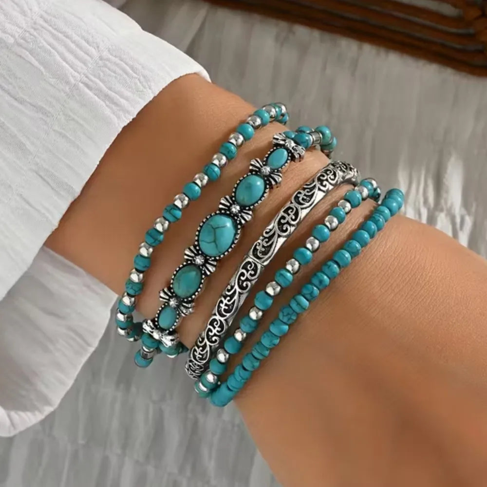 Natural Turquoise Bead Bracelet Set