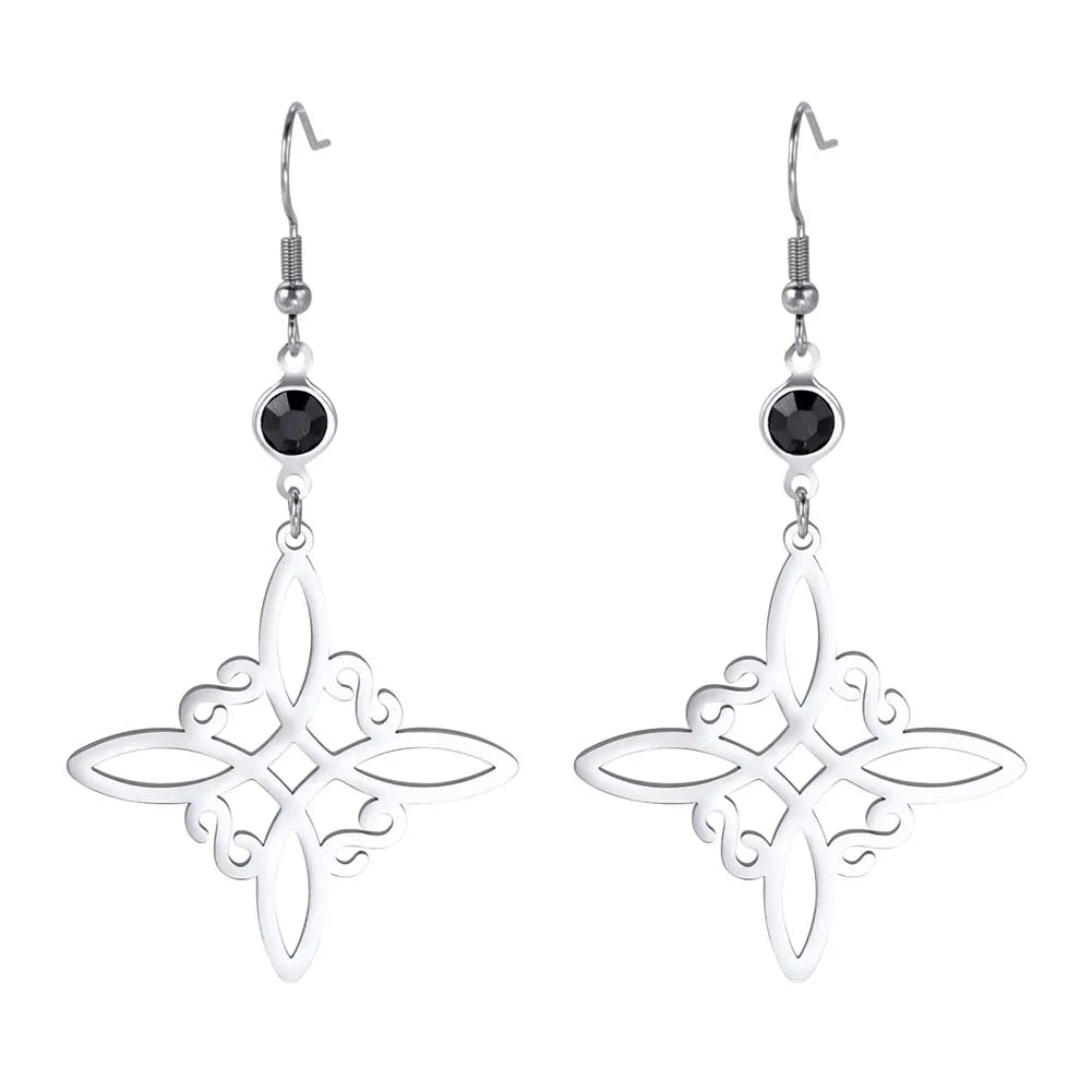 Triple Moon, Rune & Pentagram Hoop Earrings, Stainless Steel Witchy Amulet