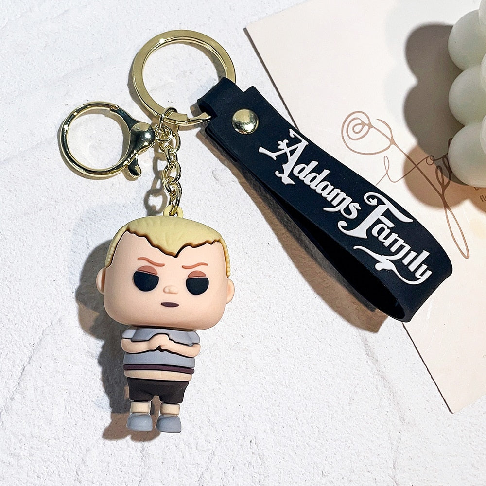 Trend Movie Addams 3d Keychain Wednesday Addams Pendant Keyrings Cartoon Figure Keyholder Backpack Car Key Keychains Accessories