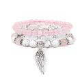 Handmade Silver Color Rose Angel Wing Pendant Bracelet Natural Pink Quartz Crystal Beads Charm Bracelet Women Romantic Jewelry - Charlie Dolly