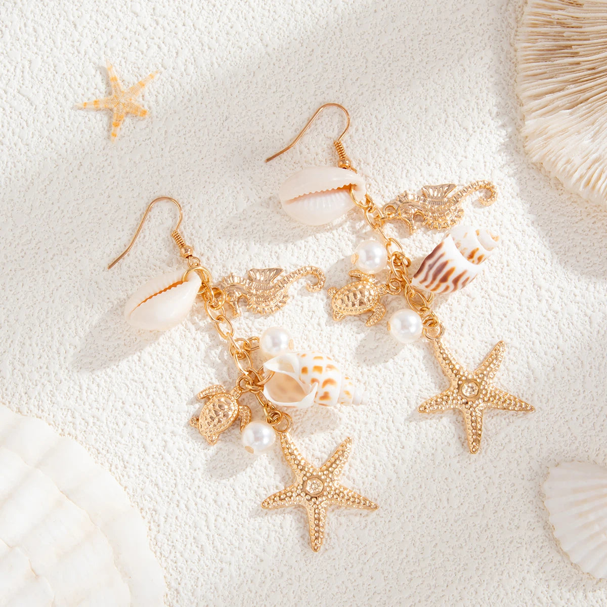 Starfish Scallop Long Tassel Drop Earrings Jewelry