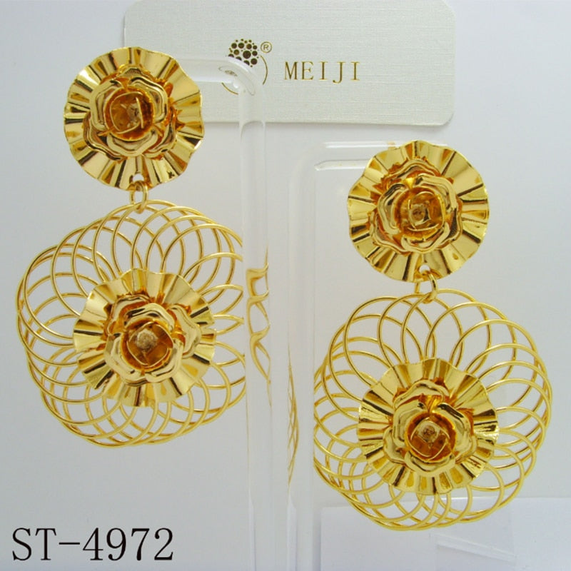 Long Hanging Earrings For Women Dubai African Beads Flower Drop Dangle Earring 24K Gold Plated Copper Fashion Jewelry Accessory - Charlie Dolly
