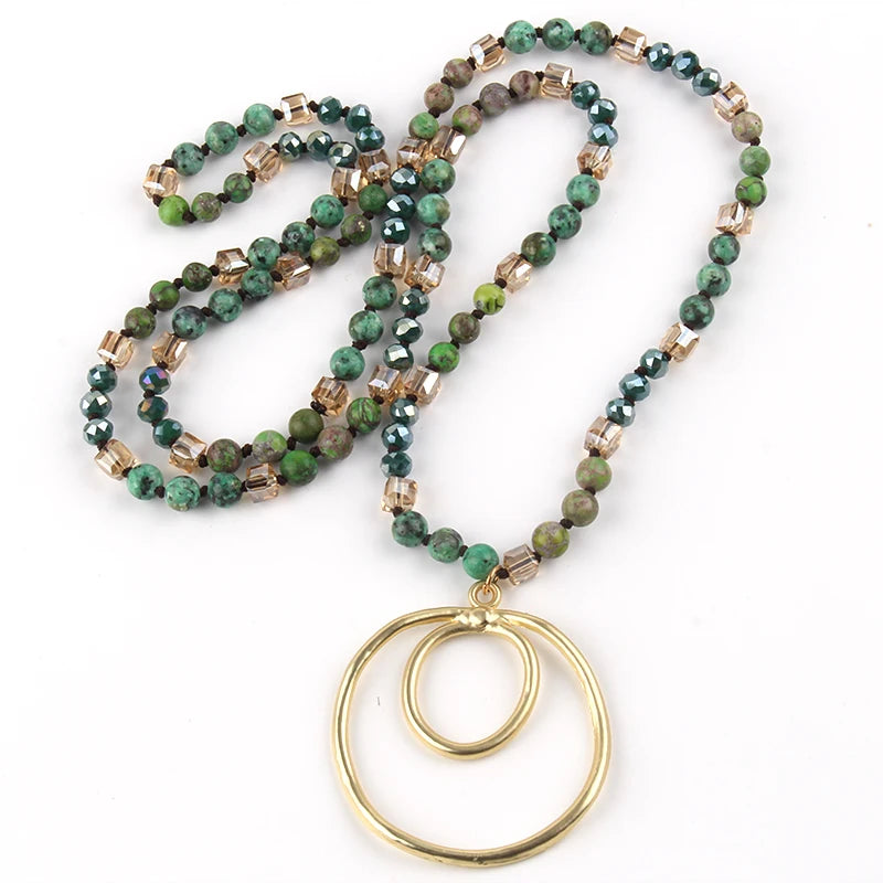 Round Pendant Knotted Stone Necklace Jewelry