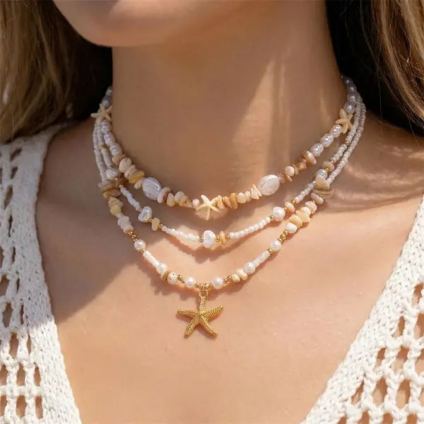 Shell, Starfish and Seahorse Polymer Clay Choker Set (3 Pieces)