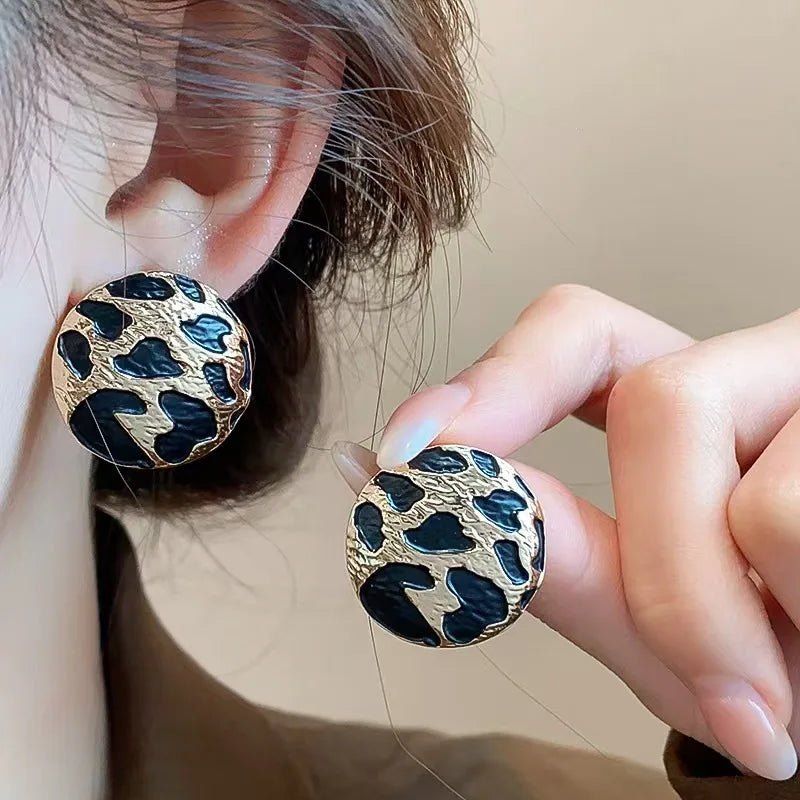 Leopard Print Round Stud Earrings Jewelry