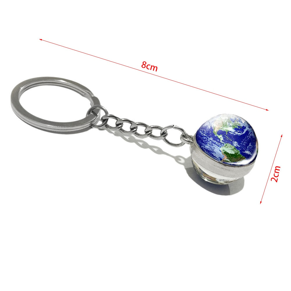 Glow In The Dark Solar System Galaxy Planet Keychain Jupter Moon Earth Mars Sun Nebula Double Side Glass Ball Key Chain Pendant