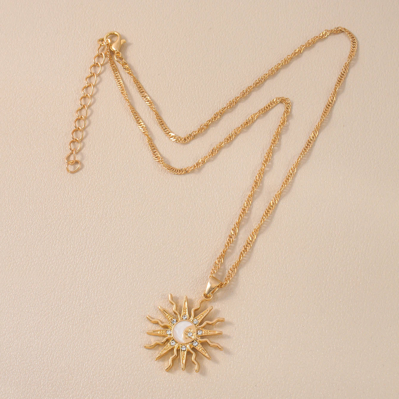 Sun Moon & Star Three-in-One Rhinestone Pendant Necklace, Vintage Celestial Talisman
