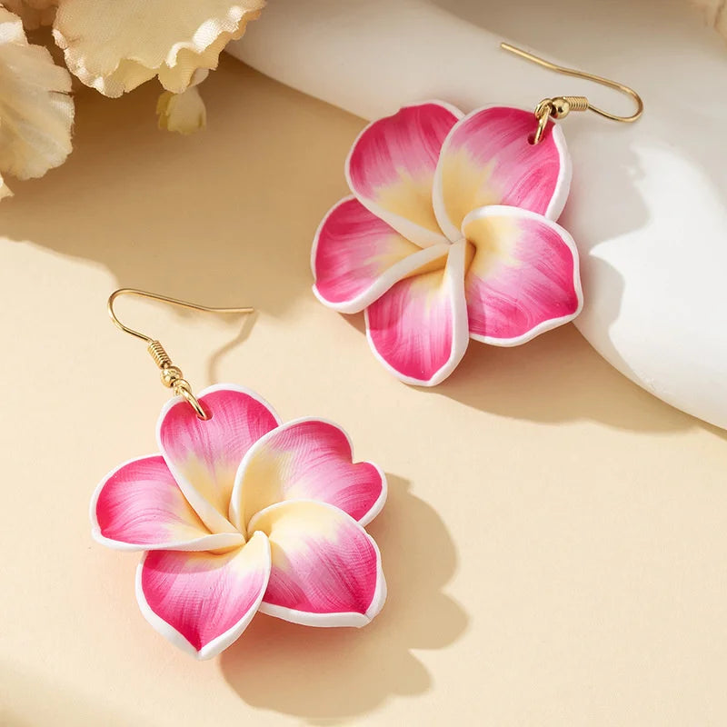 Plumeria Clay Flower Drop Earrings Jewelry