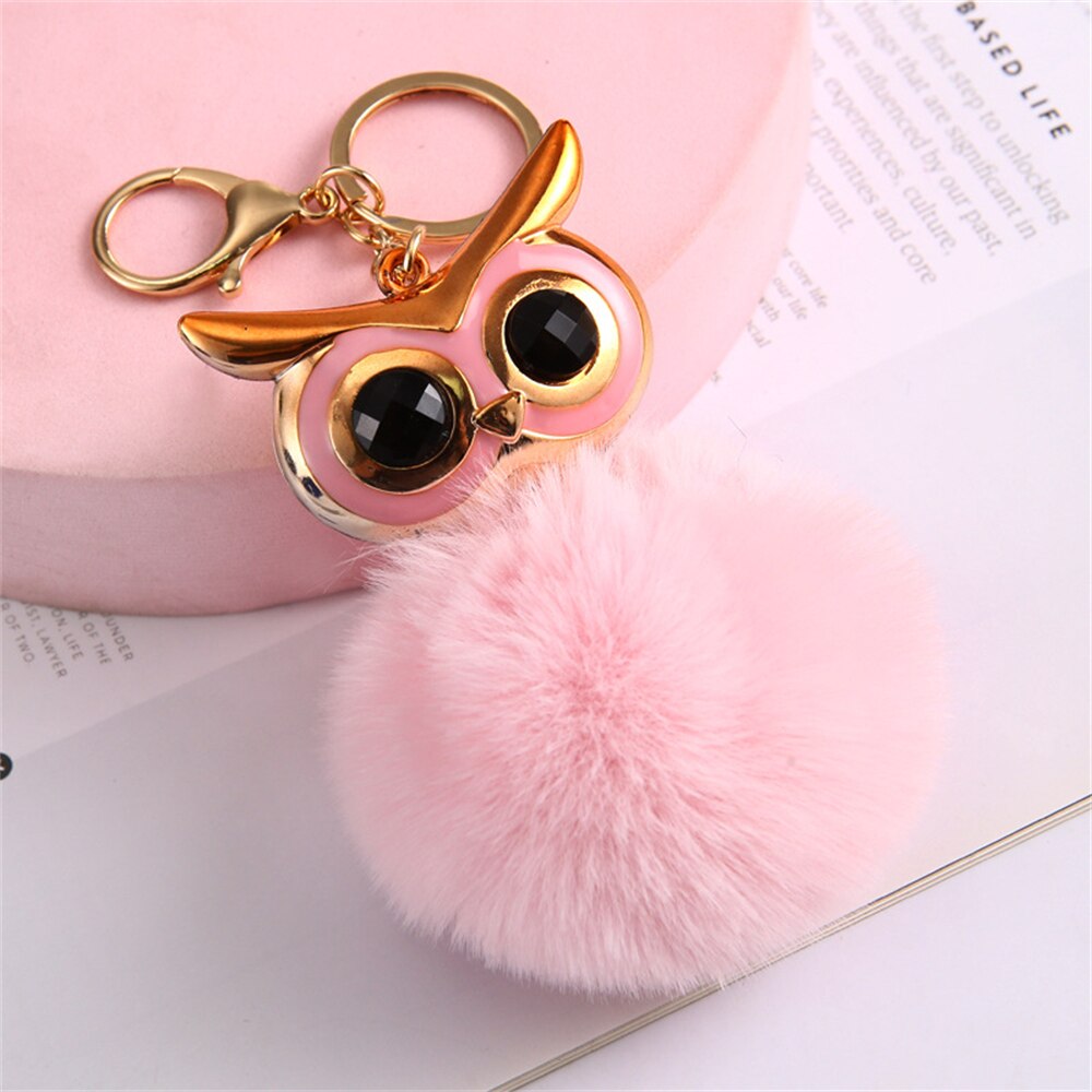 Cartoon Plush Owl Keychain With Sequin Girls Backpack Ornaments Fashion Soft Fluffy Pompom Animal Key Rings For Ladies Gifts
