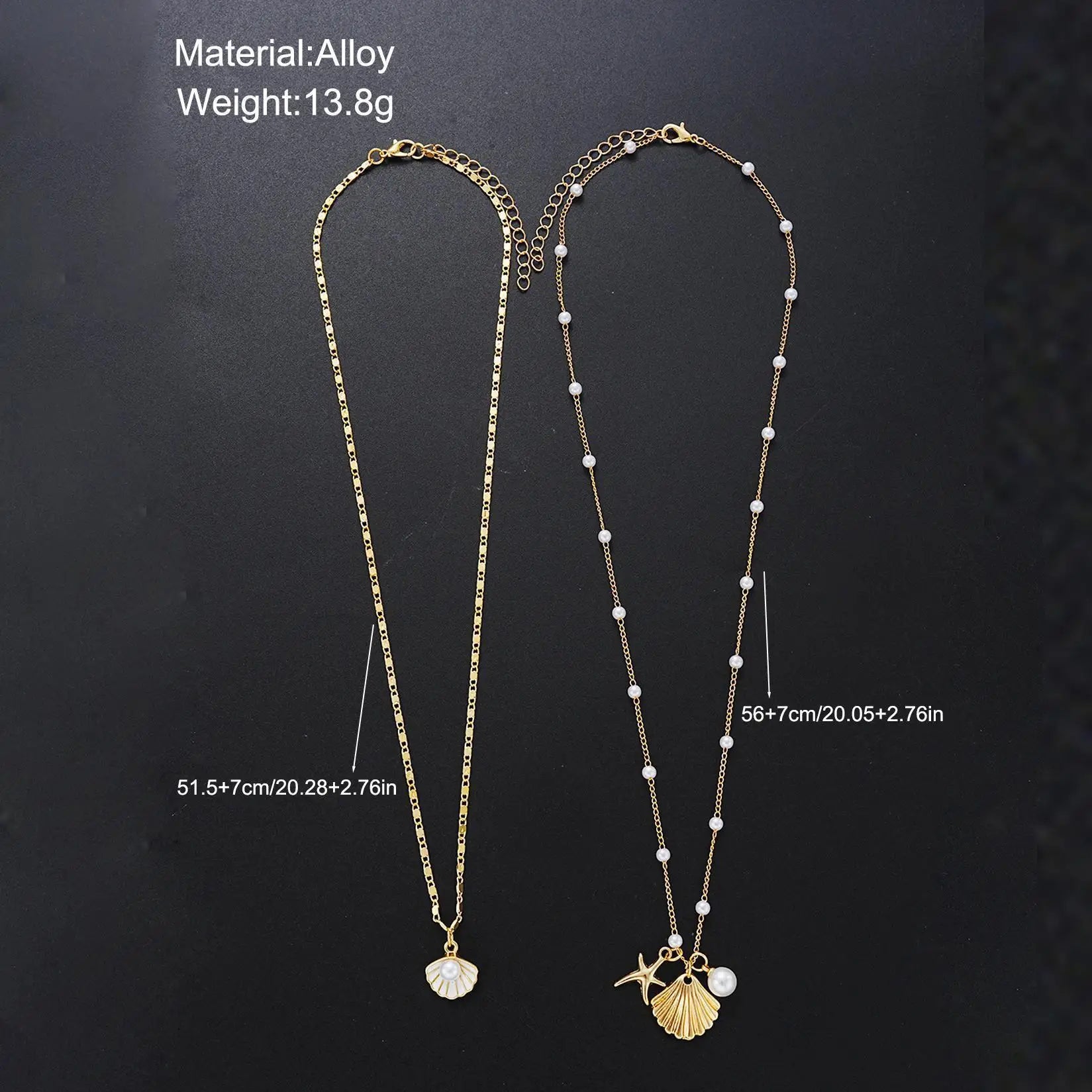 Marine Shell Starfish Pearl Layered Necklace Set Jewelry