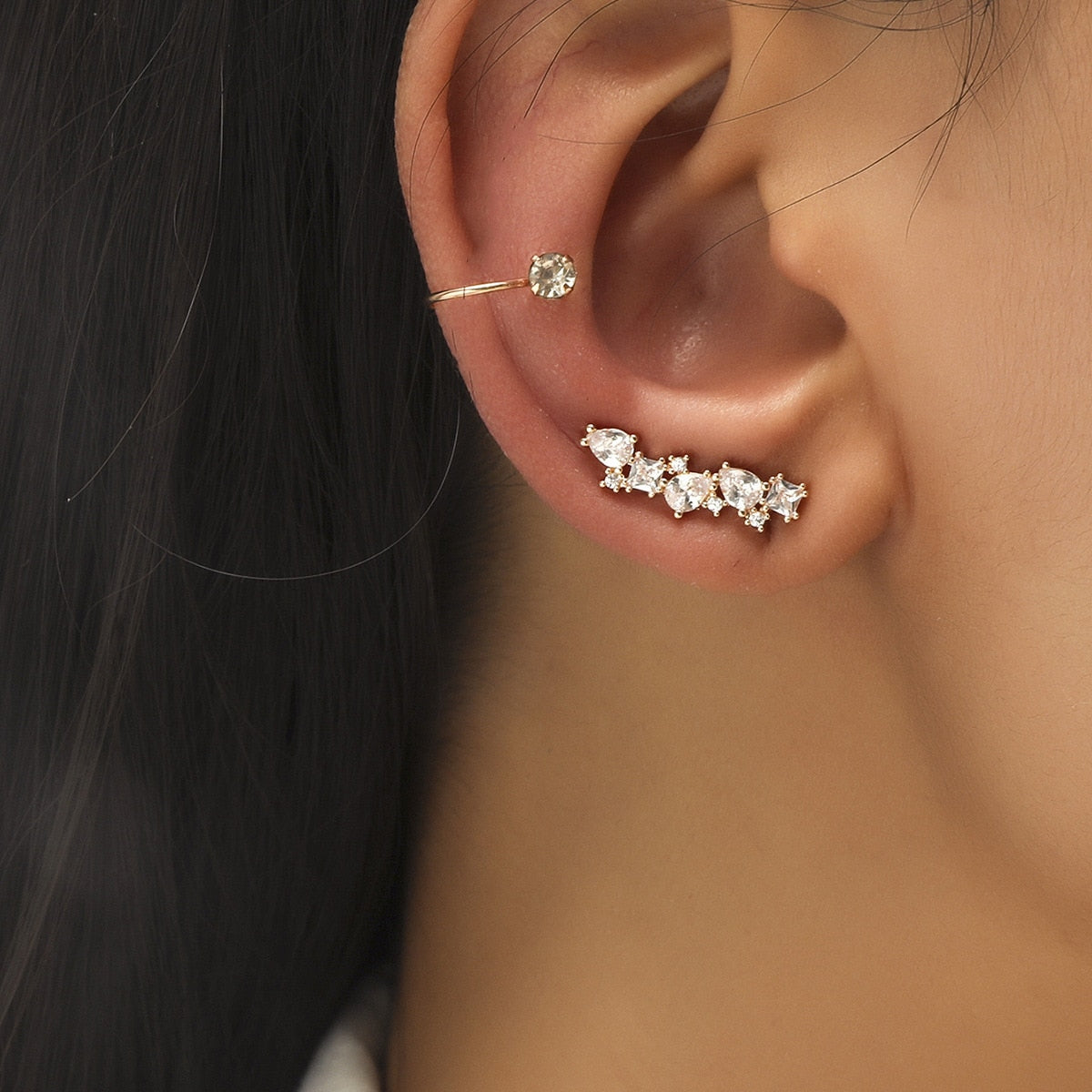 Trendy Bohemian No Piercing Crystal Rhinestone Ear Cuff Earrings for Women Wrap Stud Clip Earrings Girl Earrings Jewelry Bijoux