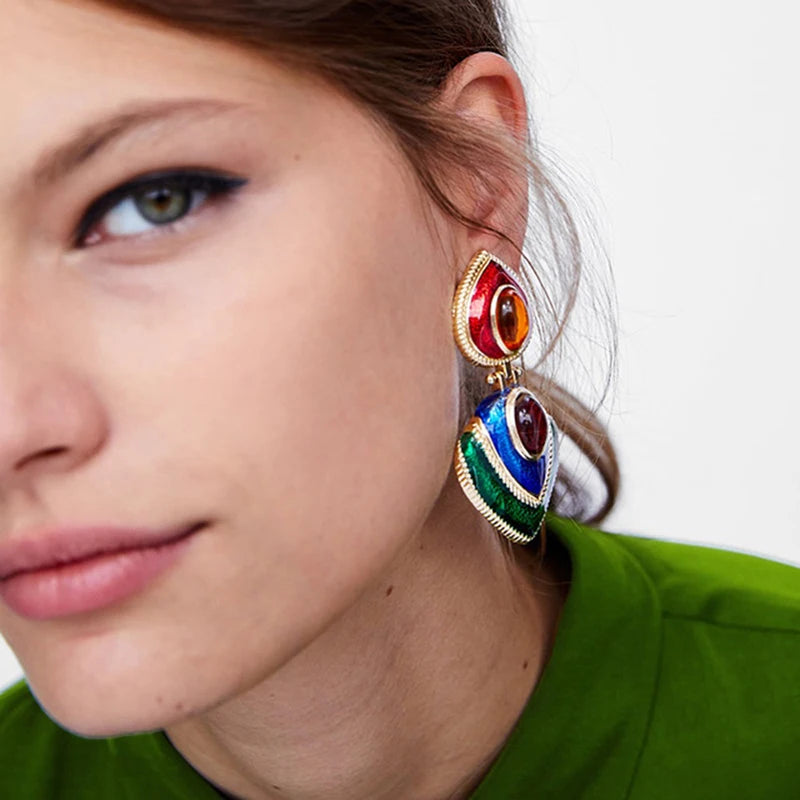 Crystal Resin Heart Clip On Statement Earrings Jewelry