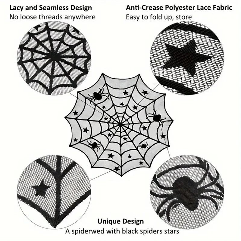 Halloween Black Lace Placemat Happy Halloween Party Decorations 2024 For Home Spider Web Tablecloth Kitchen Dining Table Covers - Charlie Dolly