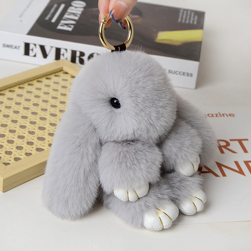 15CM Charm Real Fur Pompom Rabbit Keychain For Luxury Women Bag Men Car KeyRing Girl Gifts Cute Doll Plush Key Chains Pendent