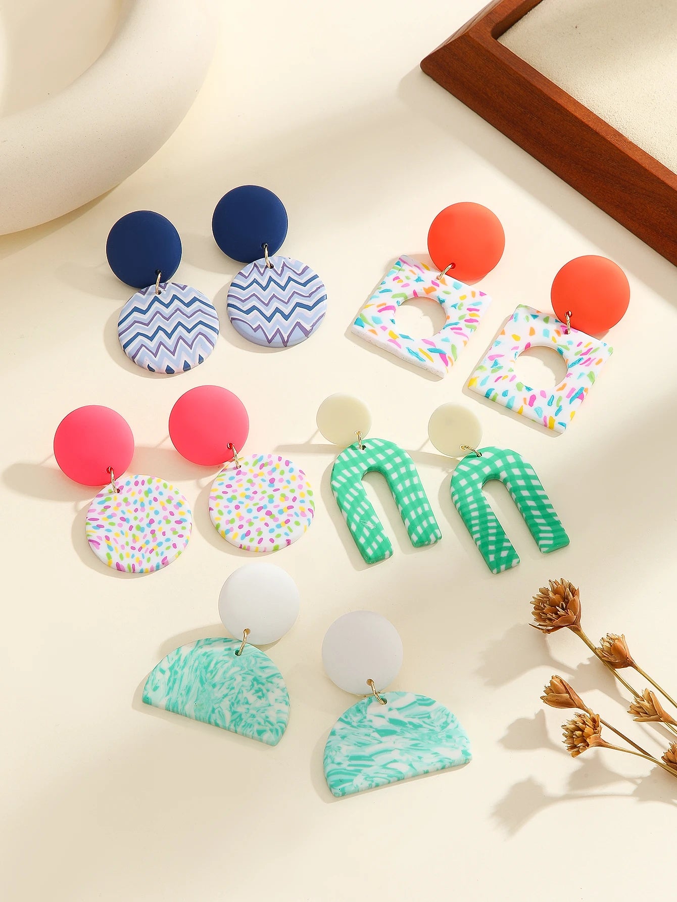 Polymer Clay Chevron Arch Dangle Earrings Jewelry