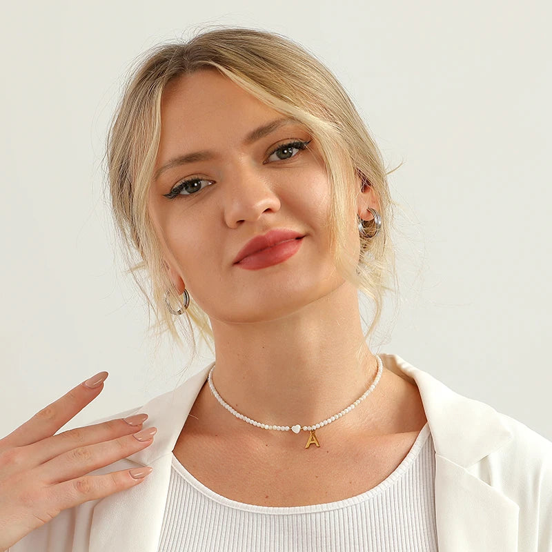 Stainless Steel Initial Letter and Heart Boho Choker Necklace