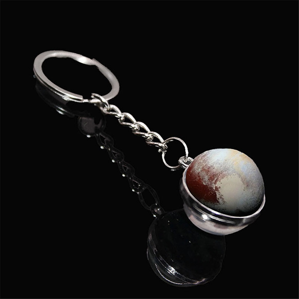 Glow In The Dark Solar System Galaxy Planet Keychain Jupter Moon Earth Mars Sun Nebula Double Side Glass Ball Key Chain Pendant