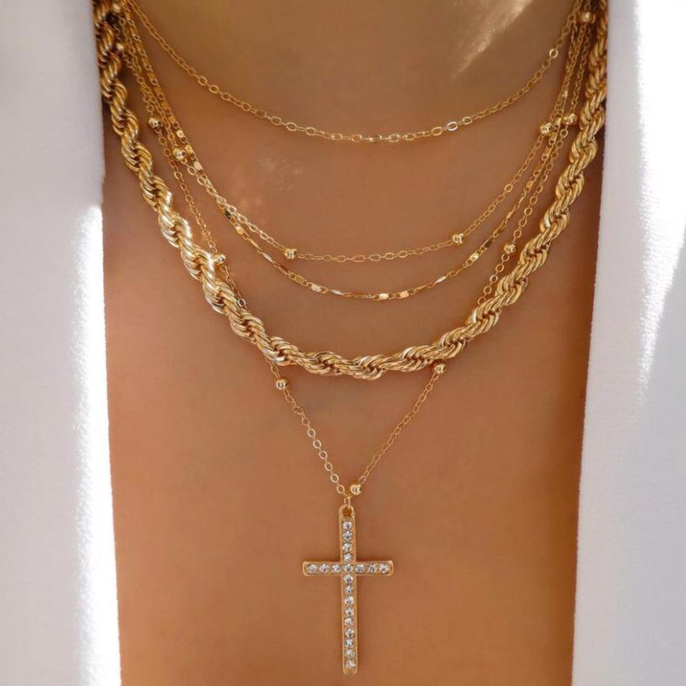 bls-miracle Bohemia Gold Color Multiple Styles Necklace For Women Multi-Layer Crystal Pendant Necklaces Set Jewelry Gifts