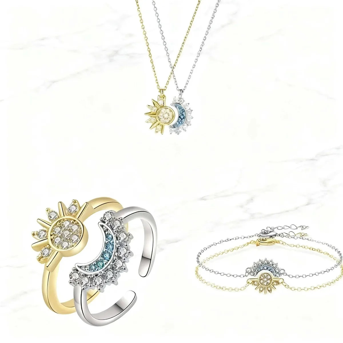 Sun & Moon Couple Necklace, Matching Celestial Pendant for Partners