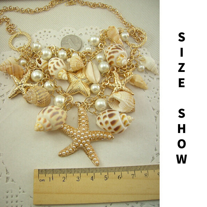 Conch Shell Starfish Simulated Pearl Necklace Sweet Fashion Sea Star Starfish Plated Multitiered Necklaces & Pendants For Women