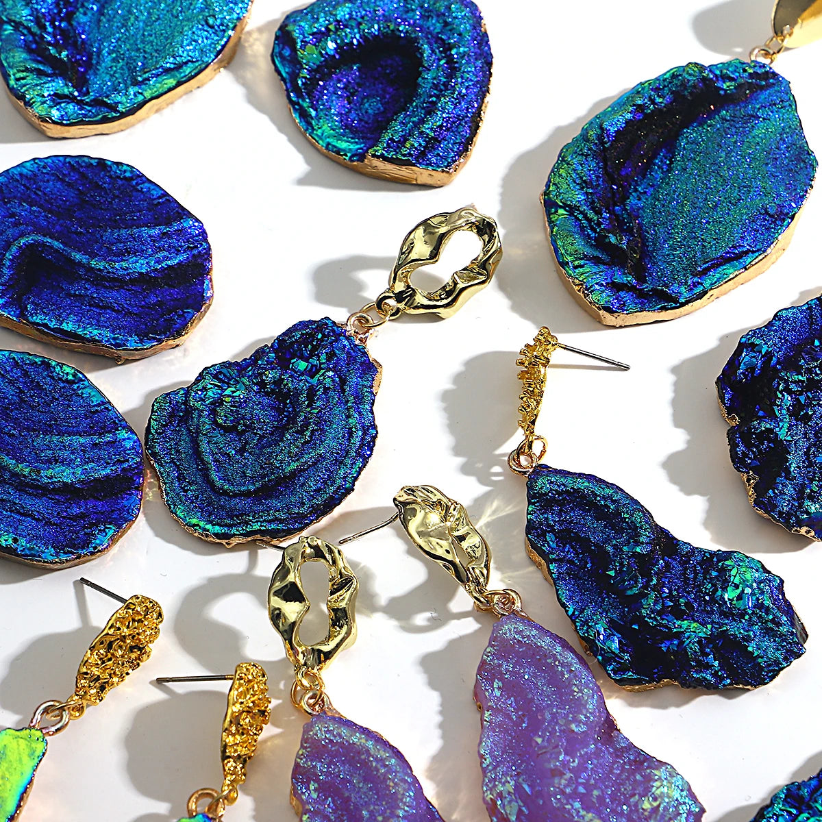 Volcanic Rock Abstract Drop Earrings, Starry Night Boho Jewelry