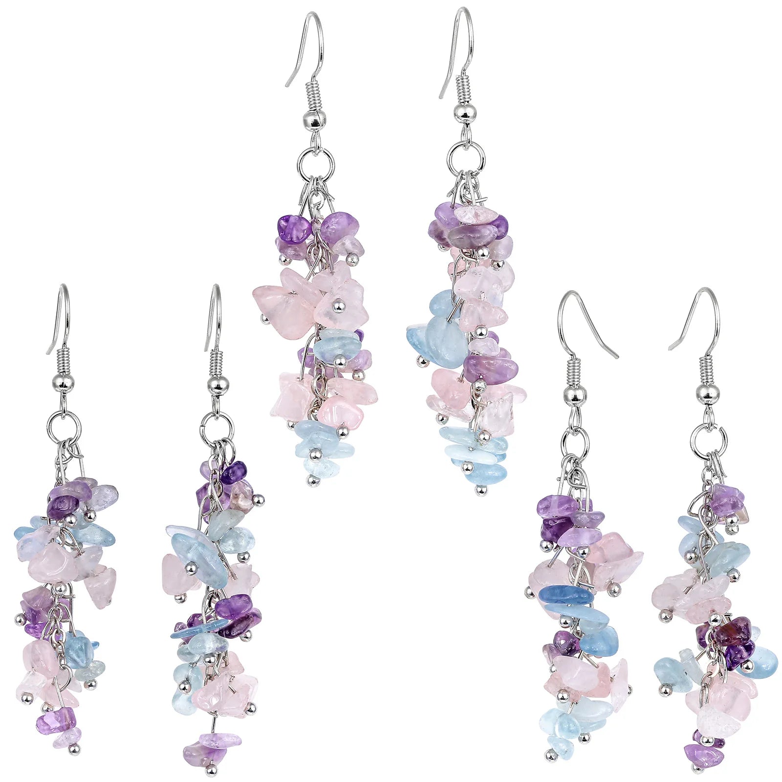 Crushed Crystal Grape Cluster Tassel Earrings, Natural Stone Boho Wedding Jewelry