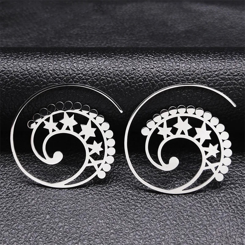 Mandala Spiral Steel Hoop Earrings Jewelry