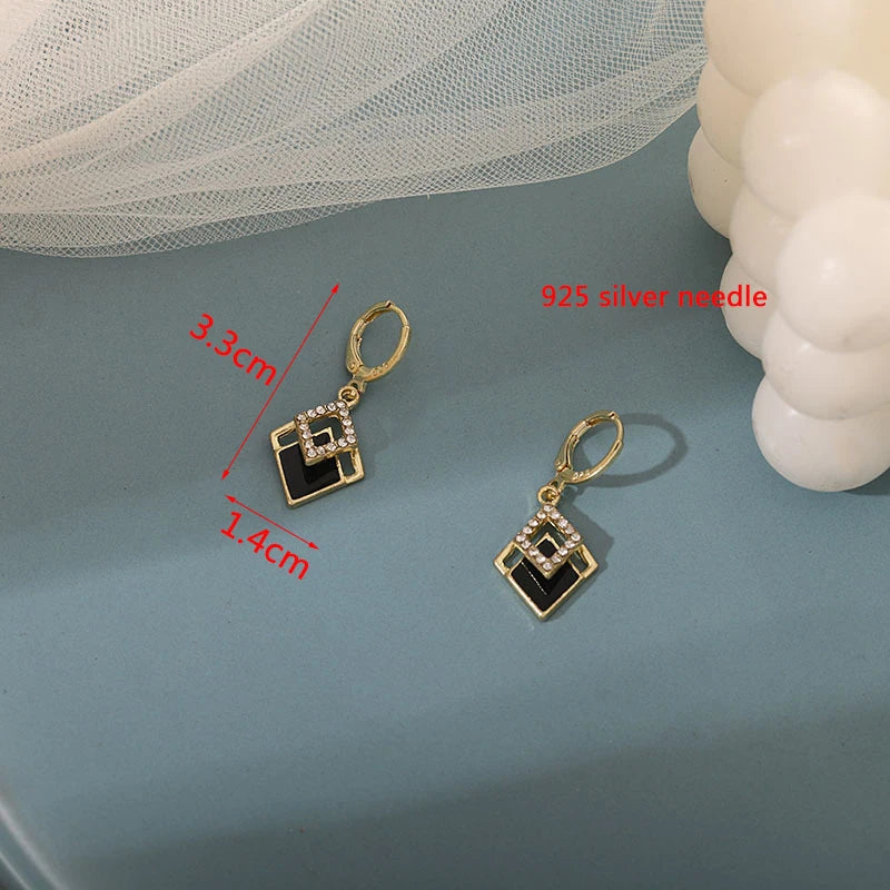 Black Leaf Pearl Crystal Long Earrings Jewelry