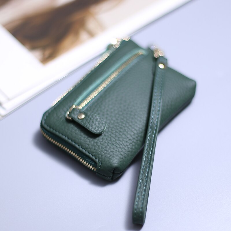 Wristlet Wallets for Women Coin Purse Genuine Leather Clutch Bags Ladies Money Credit Card Keychain Holder Short Wallet
