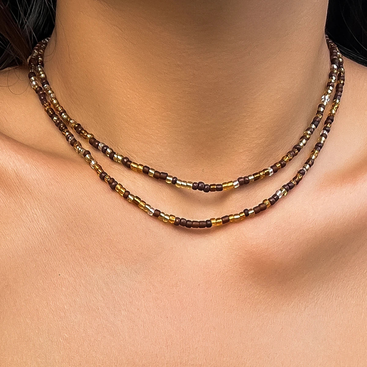 Acrylic Seed Bead Double Layer Choker Necklace Jewelry
