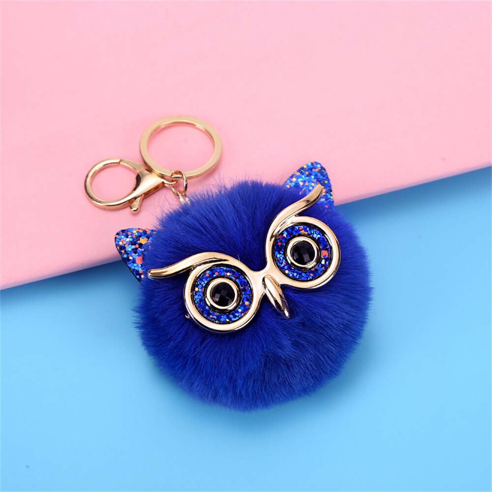 Cartoon Plush Owl Keychain With Sequin Girls Backpack Ornaments Fashion Soft Fluffy Pompom Animal Key Rings For Ladies Gifts