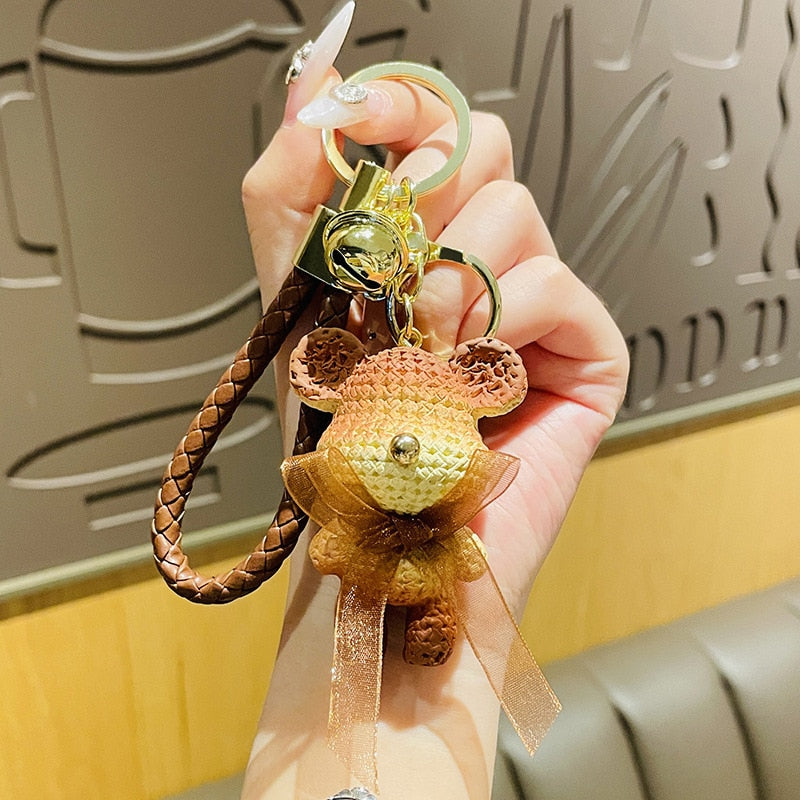 Cute Resin Keychain Charm Tie The Bear Pendant For Women Bag Car KeyRing Mobile Phone Fine Jewelry Accessories Kids Girl Gift