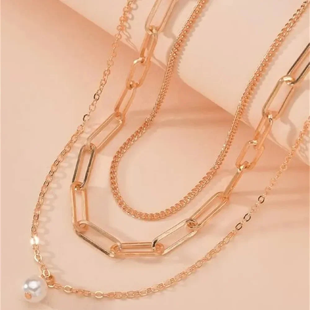 Pearl Pendant Multilayer Chain Collar Necklace Jewelry