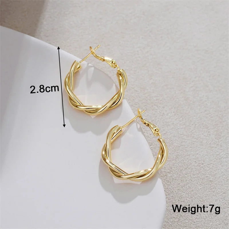 Twisted Gold Metal Geometric Dangle Earrings Jewelry